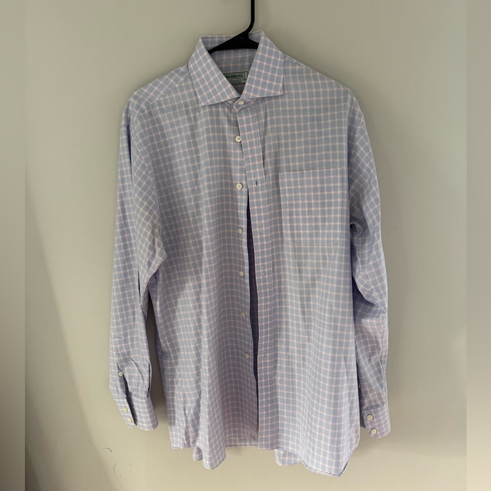 Huberross Italian Cloth Plaid Dress Shirt – 16.5 / 34 – Monogrammed Italy Fabric